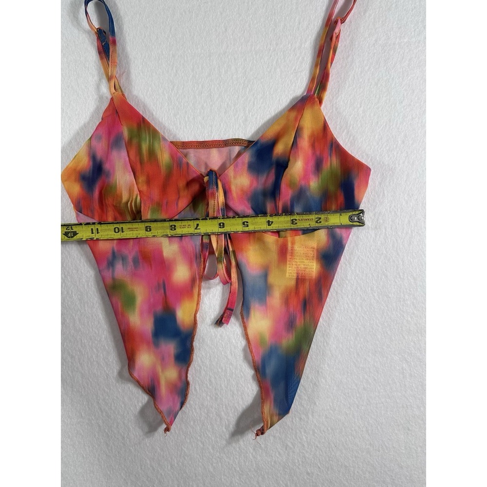 SHEIN Womens S Tie Front Mesh Cami Crop Top Multi Color Abstract Psychedelic Y2K - Picture 3 of 7